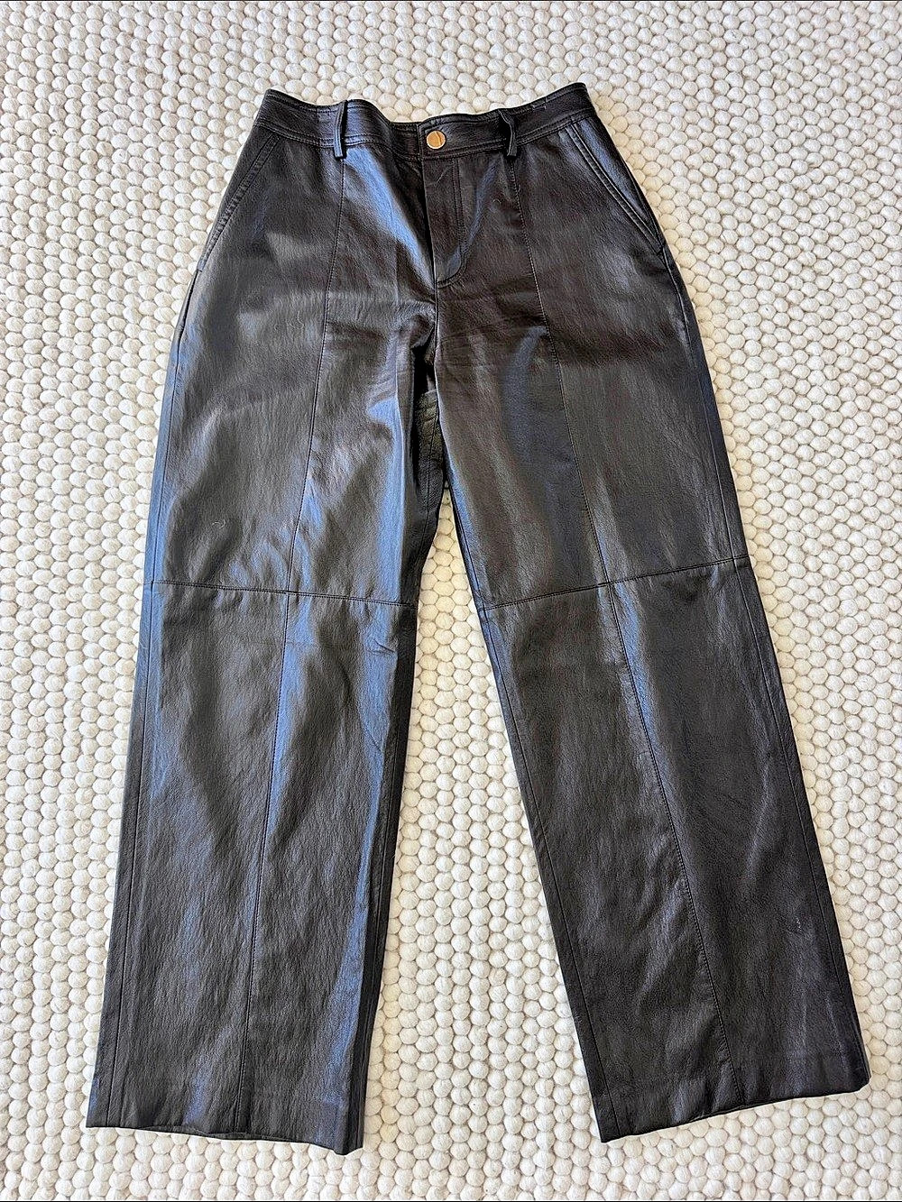 Zara Faux Leather Straight-Leg Trousers in Deep Brown